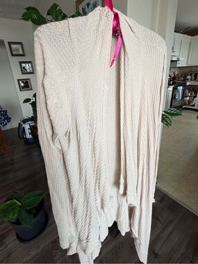 CLEAROUT Light Beige Women's Open-Front Knit Cardigan Sweater W Pockets